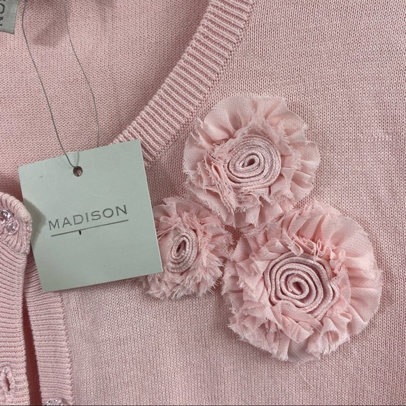 NWT Madison Pink Cardigan with Floral Detail Size Medium - Picture 4 of 8